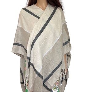 3 Dots Miranda Beige and Black Cashmere Blend Striped Shawl